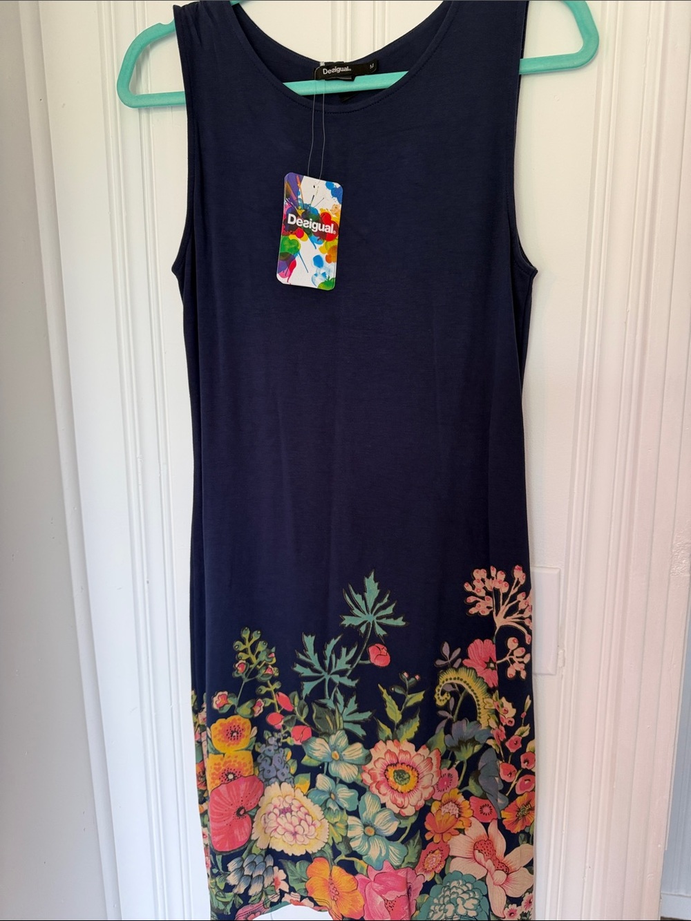 Desigual Navy Floral Border Sleeveless Midi Dress